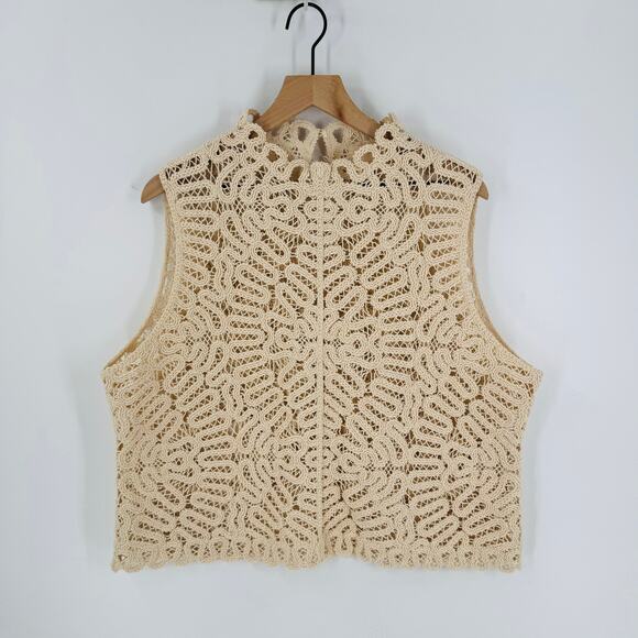 H&M Cream Crochet Look Sleeveless Textured Lace Knit Tank Top High Neck Size XXL - Picture 8 of 8